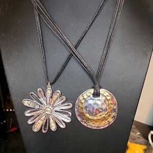 Bundle of 2 silver tone pendant necklaces